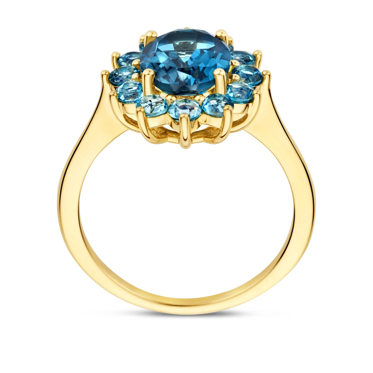 ring blauw topaas en london blue topaas 14K geelgoud