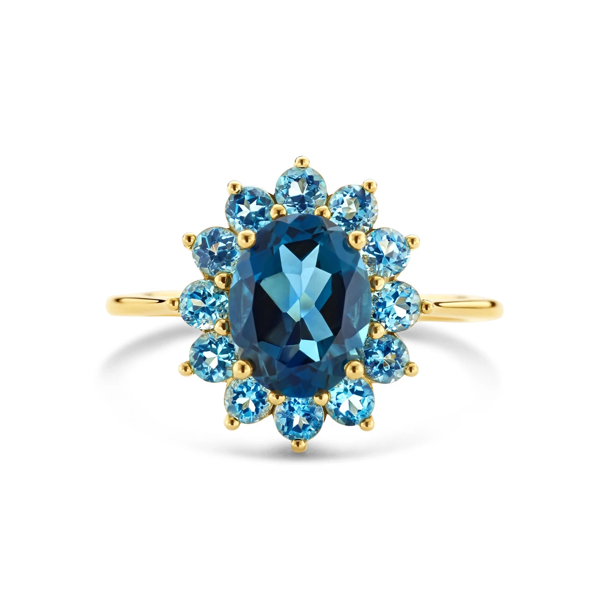 ring blauw topaas en london blue topaas 14K geelgoud
