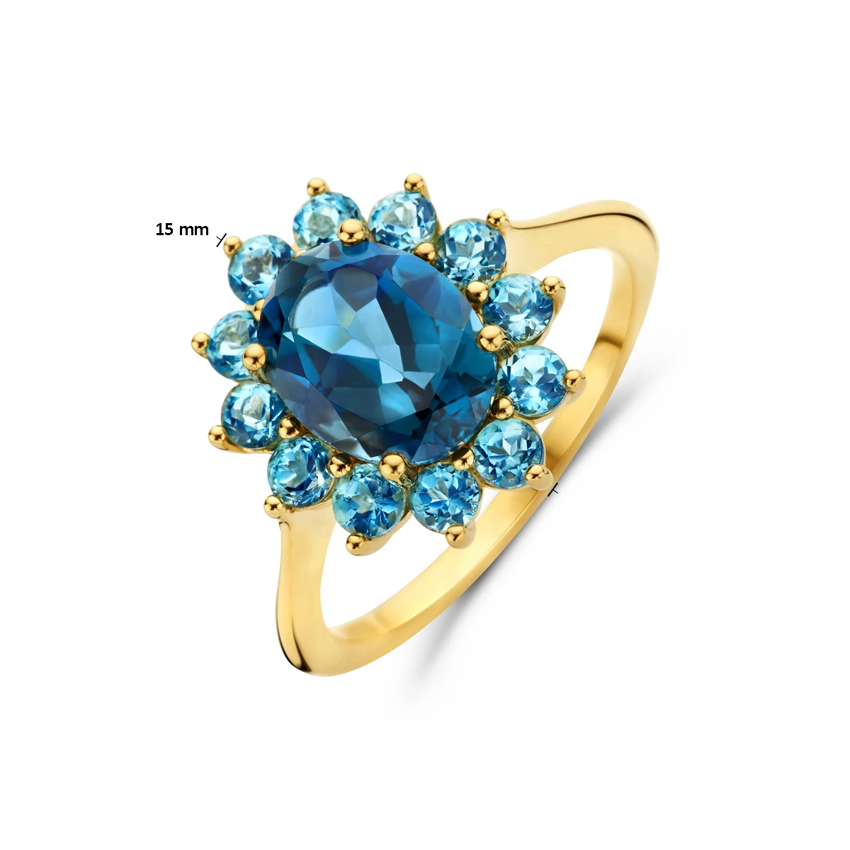 ring blauw topaas en london blue topaas 14K geelgoud