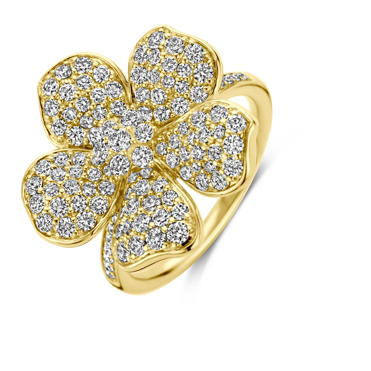 ring bloem diamant 1.50ct h si 14K geelgoud