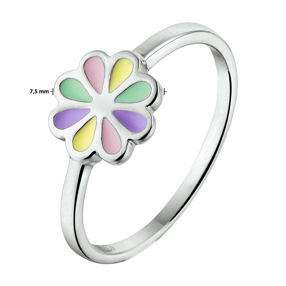 ring bloem emaille zilver gerhodineerd
