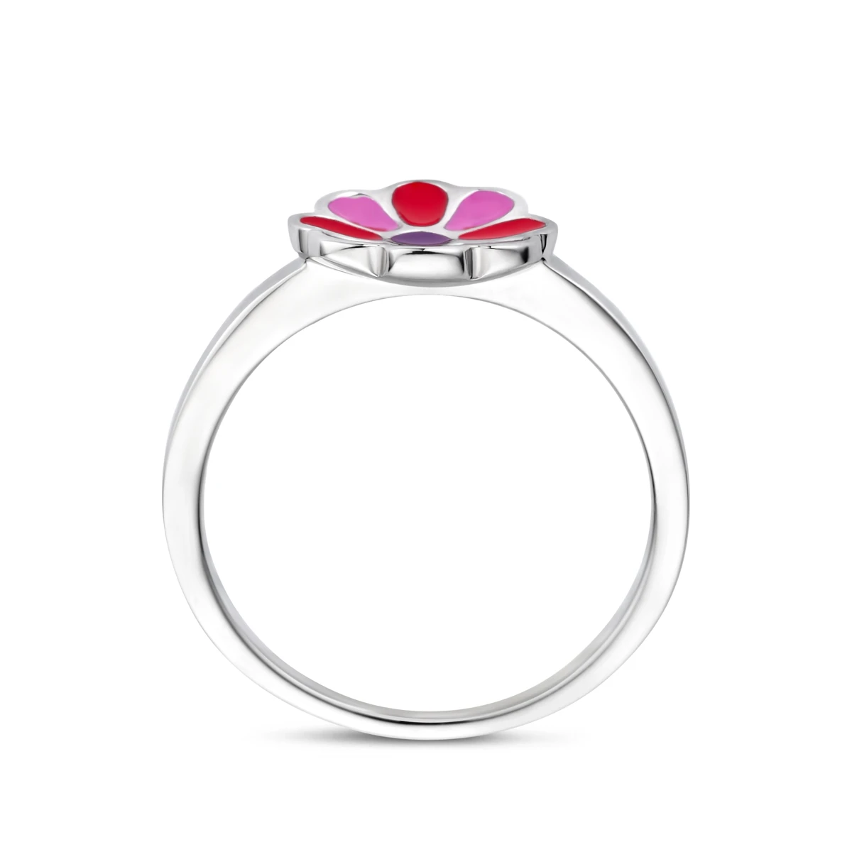 ring bloem emaille zilver gerhodineerd