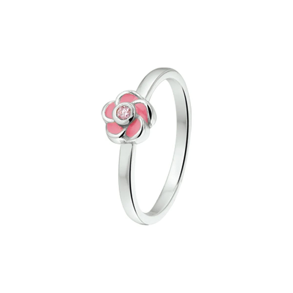 ring bloem roze zirkonia emaille zilver gerhodineerd