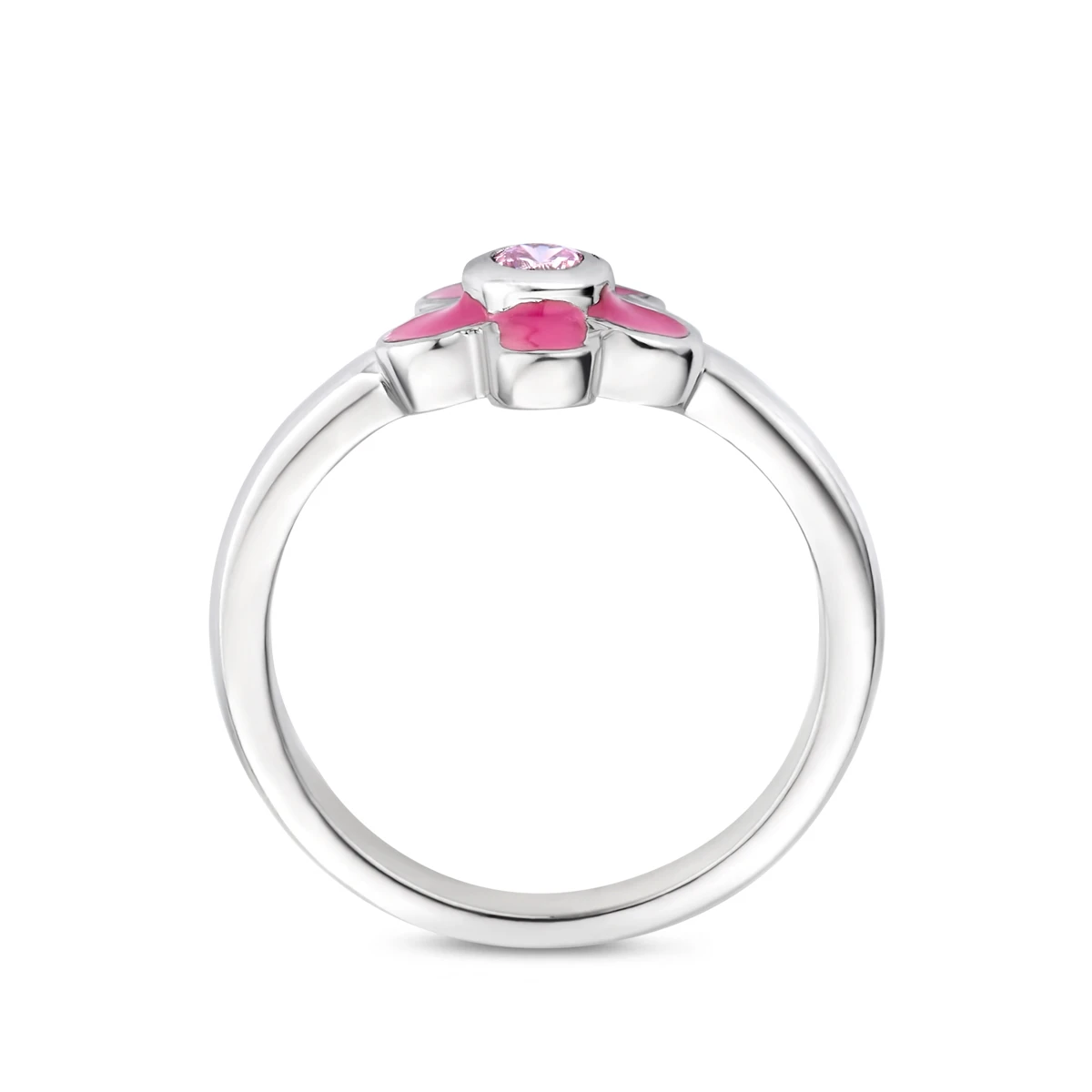 ring bloem roze zirkonia emaille zilver gerhodineerd