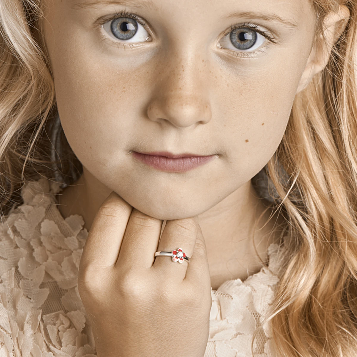 ring bloem roze zirkonia emaille zilver wit