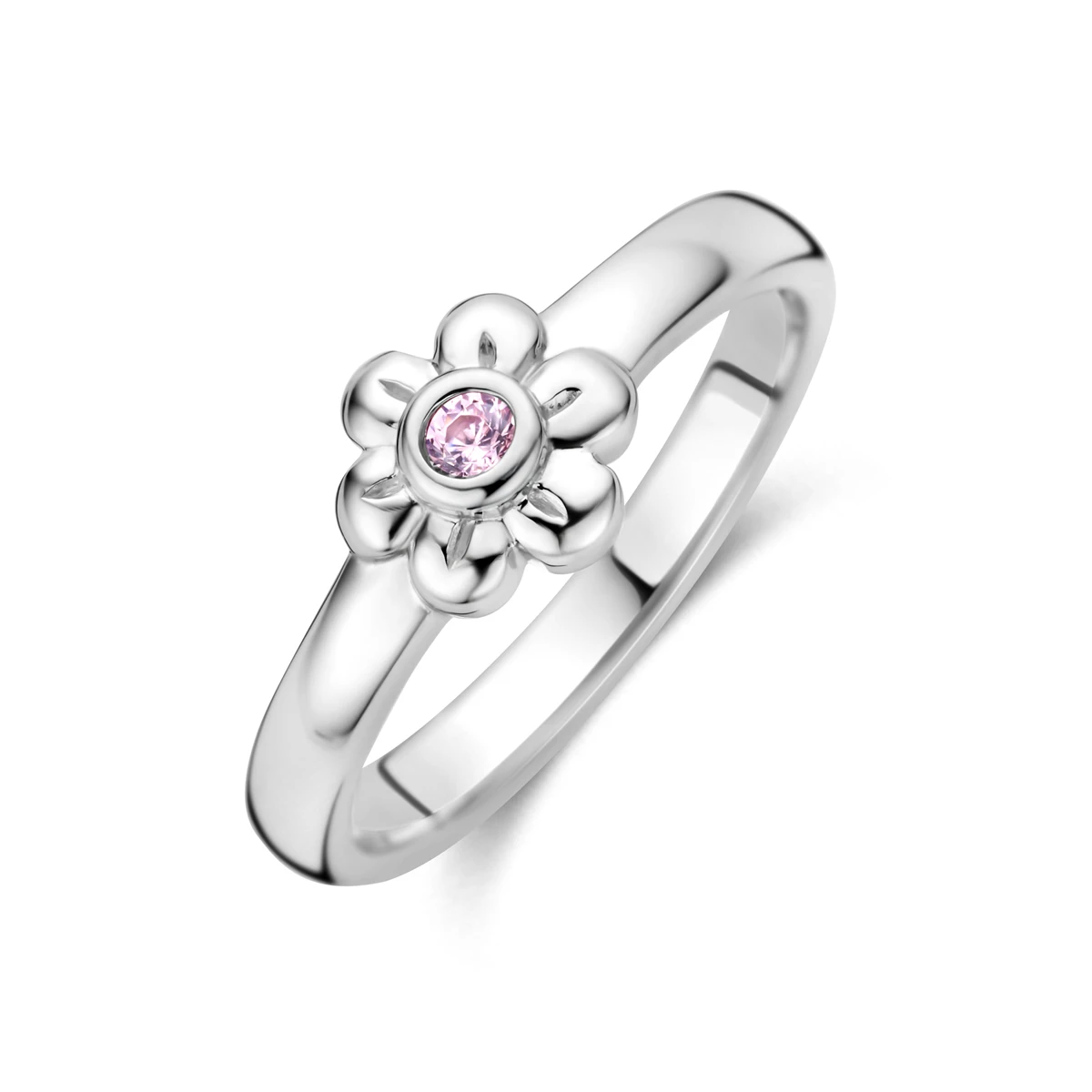 ring bloem roze zirkonia zilver gerhodineerd
