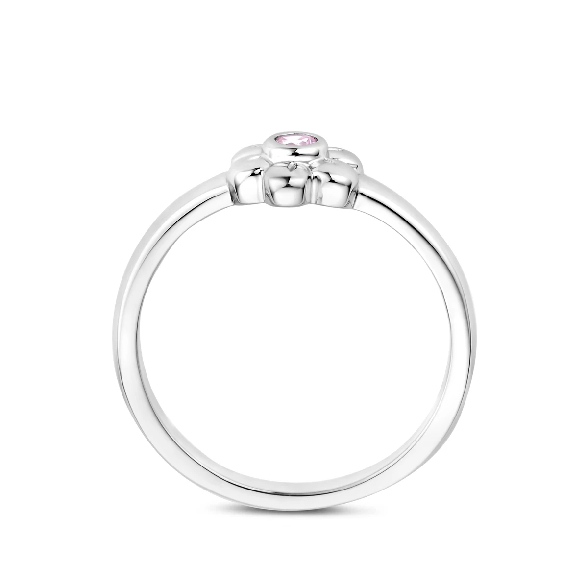 ring bloem roze zirkonia zilver gerhodineerd