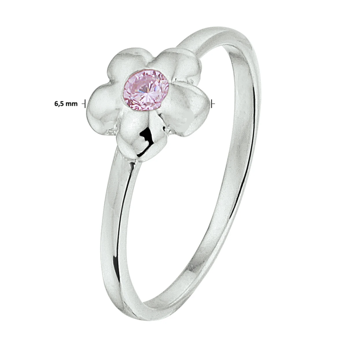 ring bloem roze zirkonia zilver gerhodineerd
