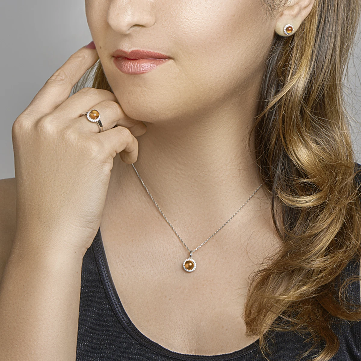 ring citrien en zirkonia zilver gerhodineerd