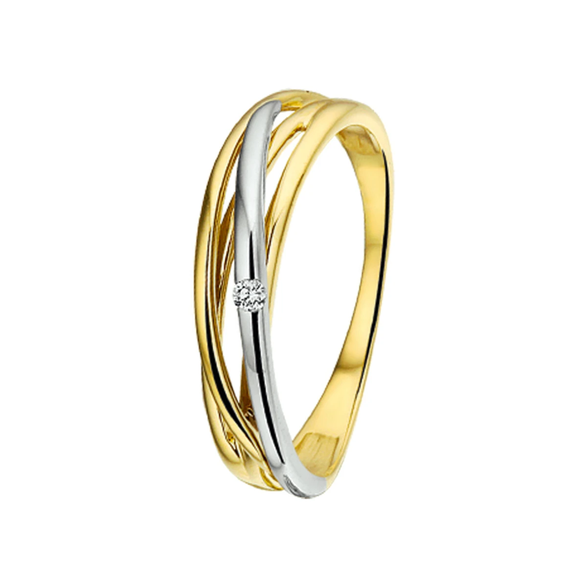 ring diamant 0.02ct  h si 14K bicolor goud geel/wit