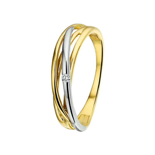 ring diamant 0.02ct  h si 14K bicolor goud geel/wit