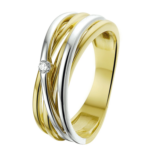 ring diamant 0.04ct h si 14K bicolor goud geel/wit