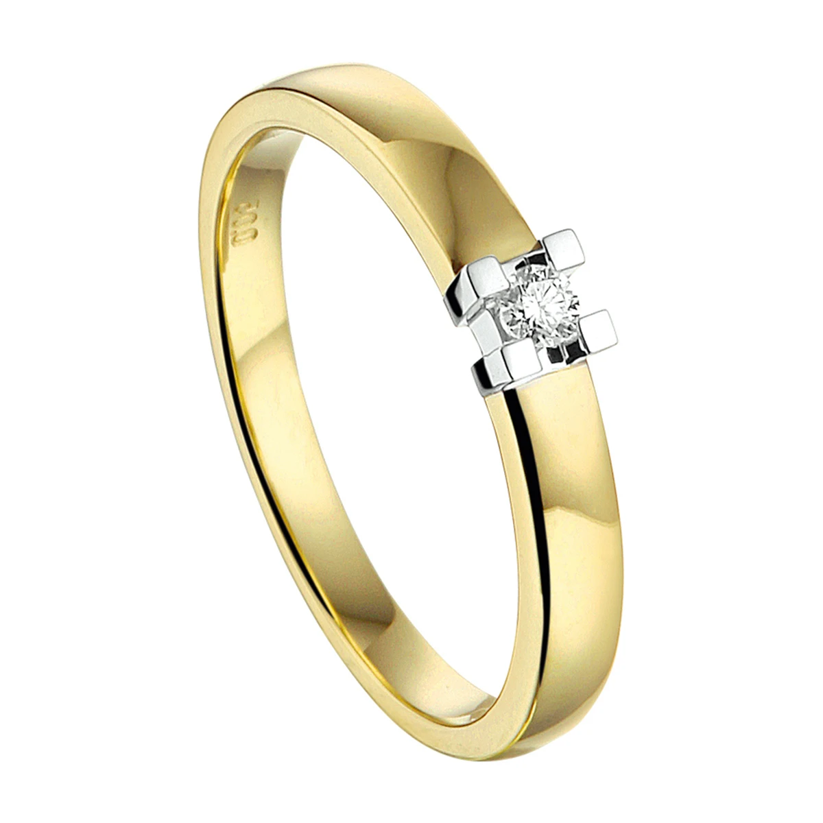 ring diamant 0.05ct h si 14K bicolor goud geel/wit