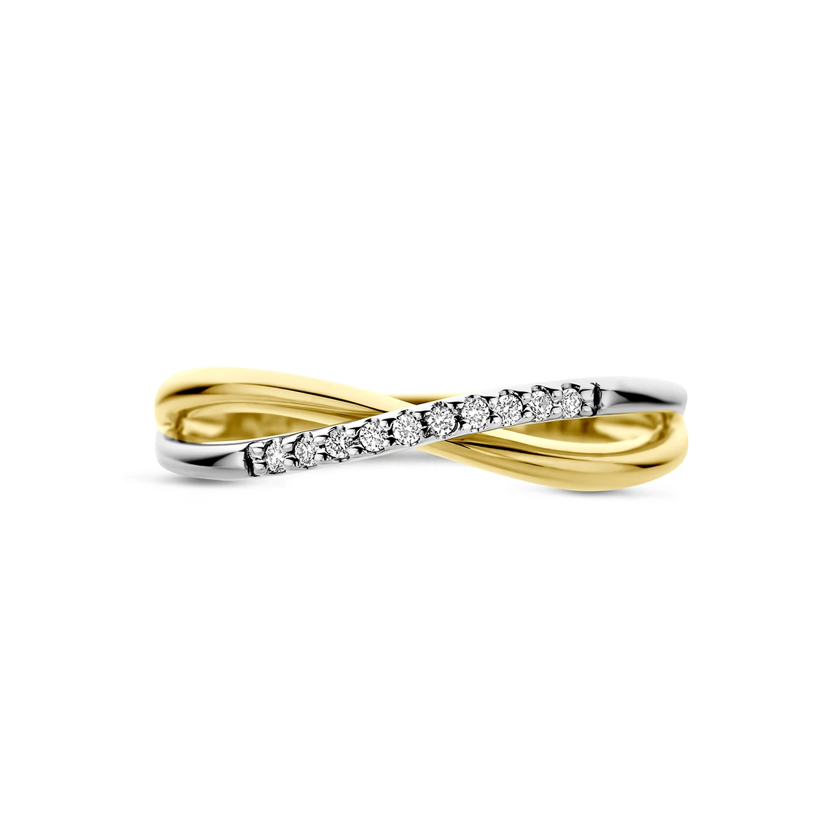 ring diamant 0.06ct h si 14K bicolor goud geel/wit