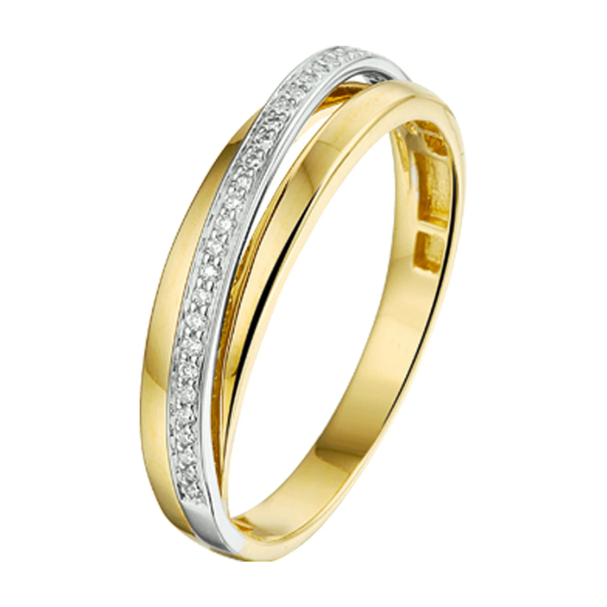 ring diamant 0.08ct h si 14K bicolor goud geel/wit