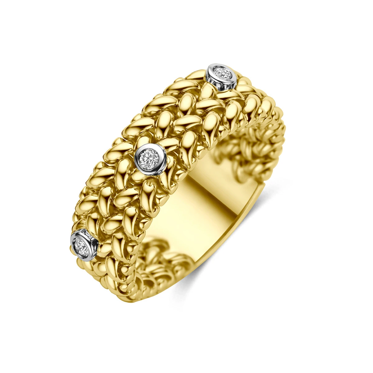 ring diamant 0.09ct g vs 14K bicolor goud geel/wit