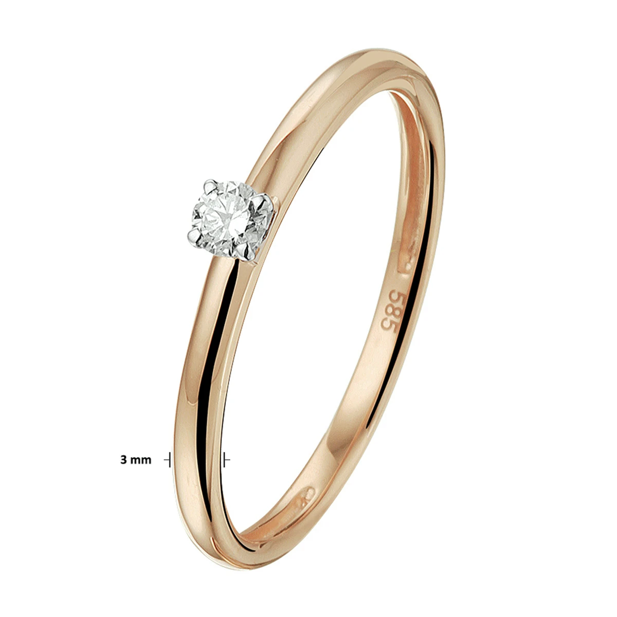 ring diamant 0.09ct h si 14K bicolor goud rosé/wit