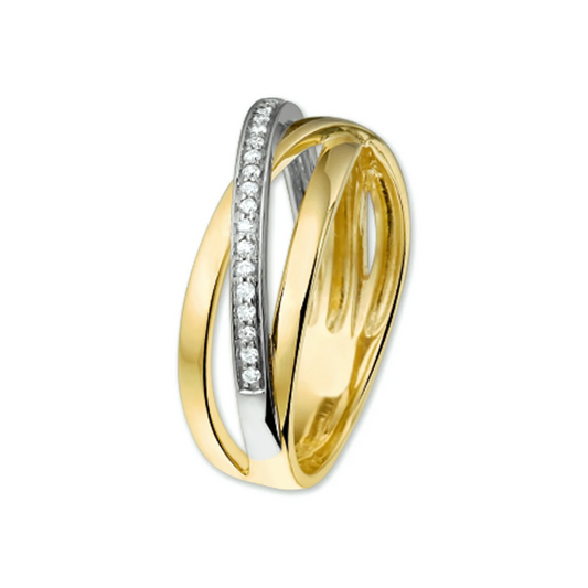 ring diamant 0.10ct h si 14K bicolor goud geel/wit
