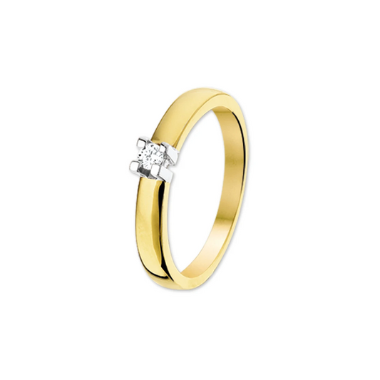ring diamant 0.10ct h si 14K bicolor goud geel/wit