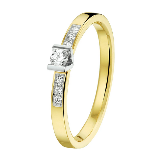 ring diamant 0.12ct h si 14K bicolor goud geel/wit