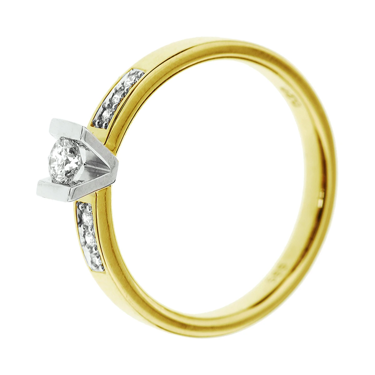 ring diamant 0.12ct h si 14K bicolor goud geel/wit