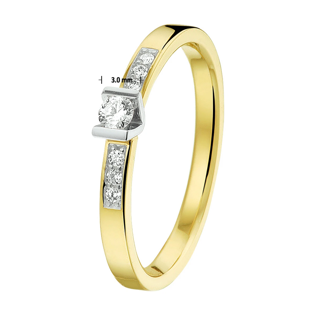 ring diamant 0.12ct h si 14K bicolor goud geel/wit
