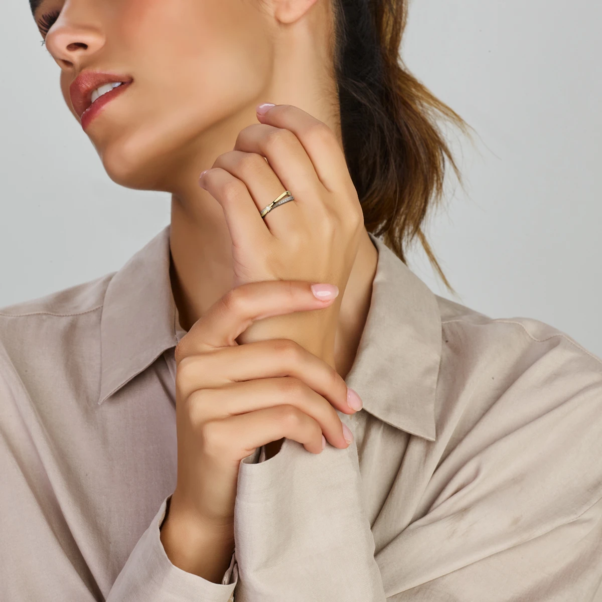 ring diamant 0.13ct h si 14K bicolor goud geel/wit
