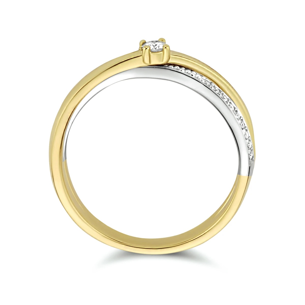 ring diamant 0.13ct h si 14K bicolor goud geel/wit