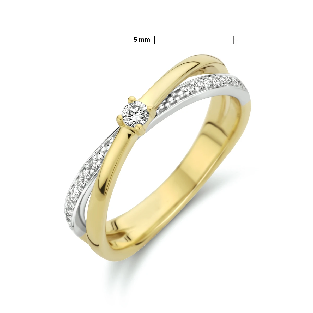 ring diamant 0.13ct h si 14K bicolor goud geel/wit