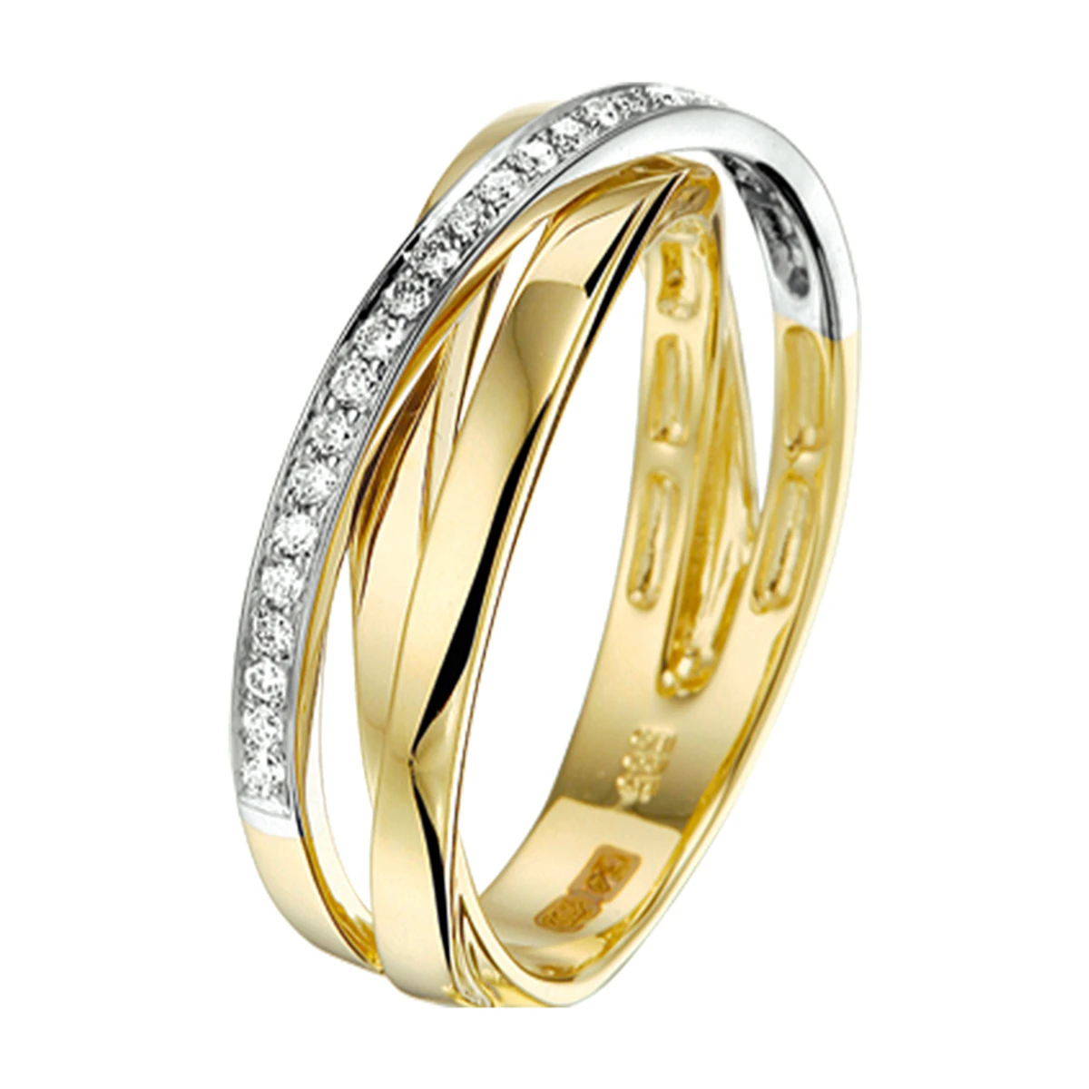 ring diamant 0.16ct h si 14K bicolor goud geel/wit