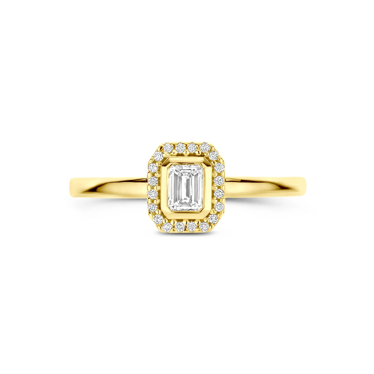 ring diamant 0.31ct h si halo 14K geelgoud