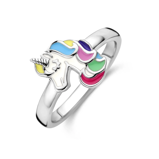 ring eenhoorn emaille zilver gerhodineerd