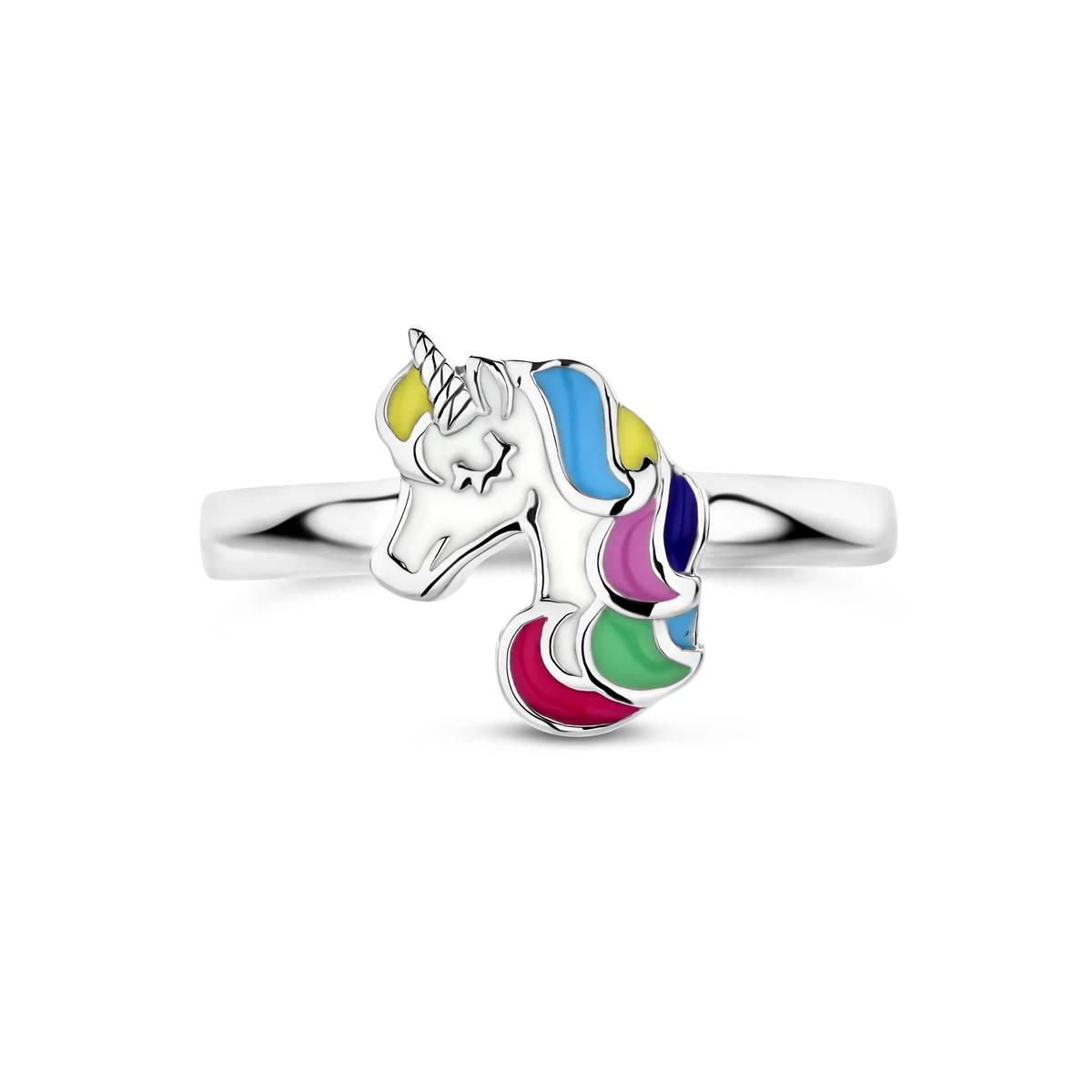 ring eenhoorn emaille zilver gerhodineerd