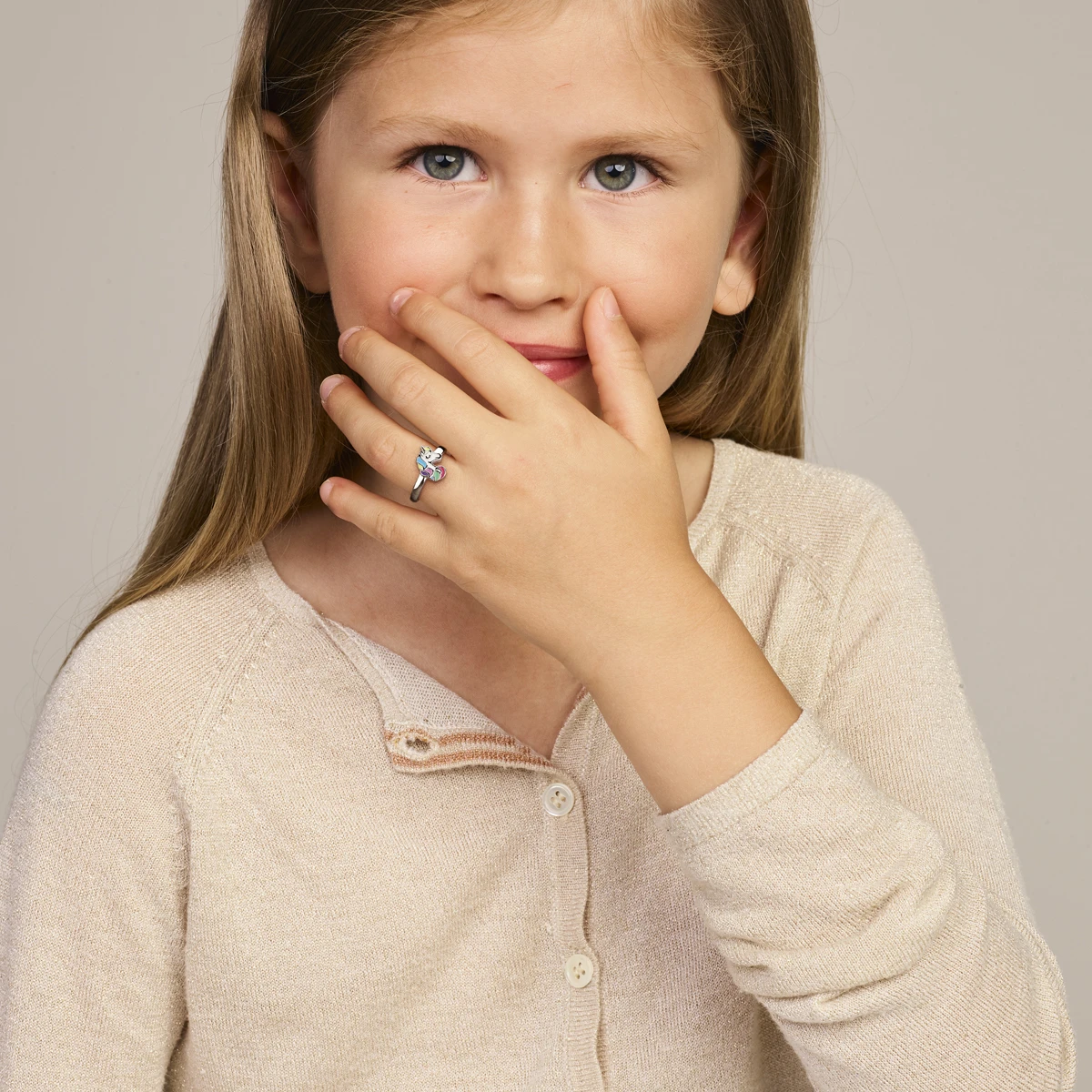 ring eenhoorn emaille zilver gerhodineerd