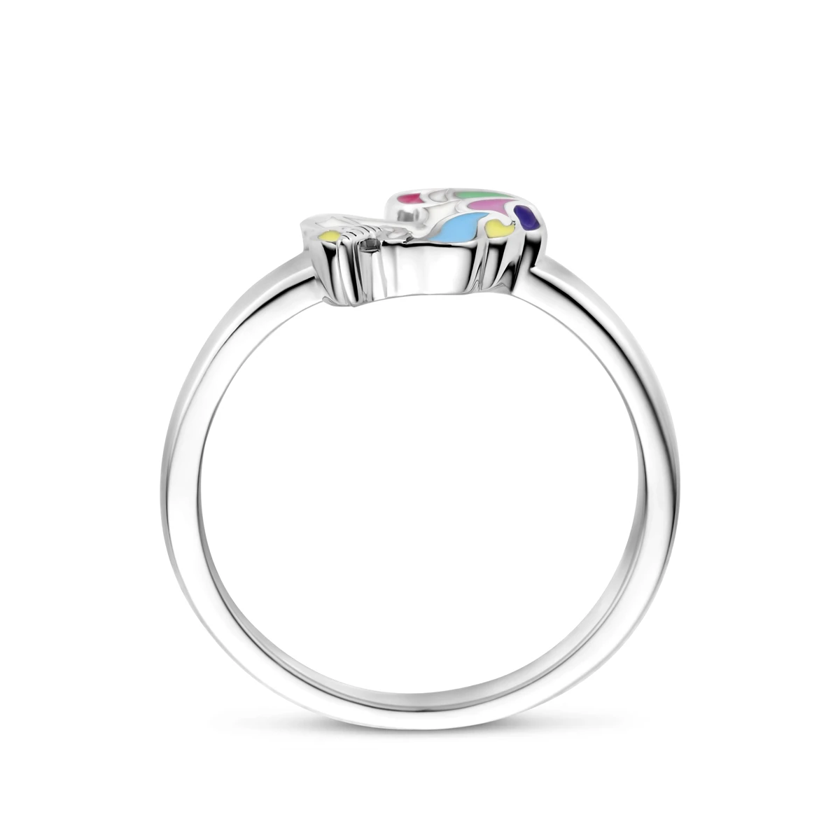 ring eenhoorn emaille zilver gerhodineerd