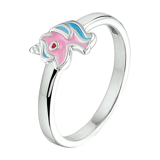 ring eenhoorn emaille zilver gerhodineerd