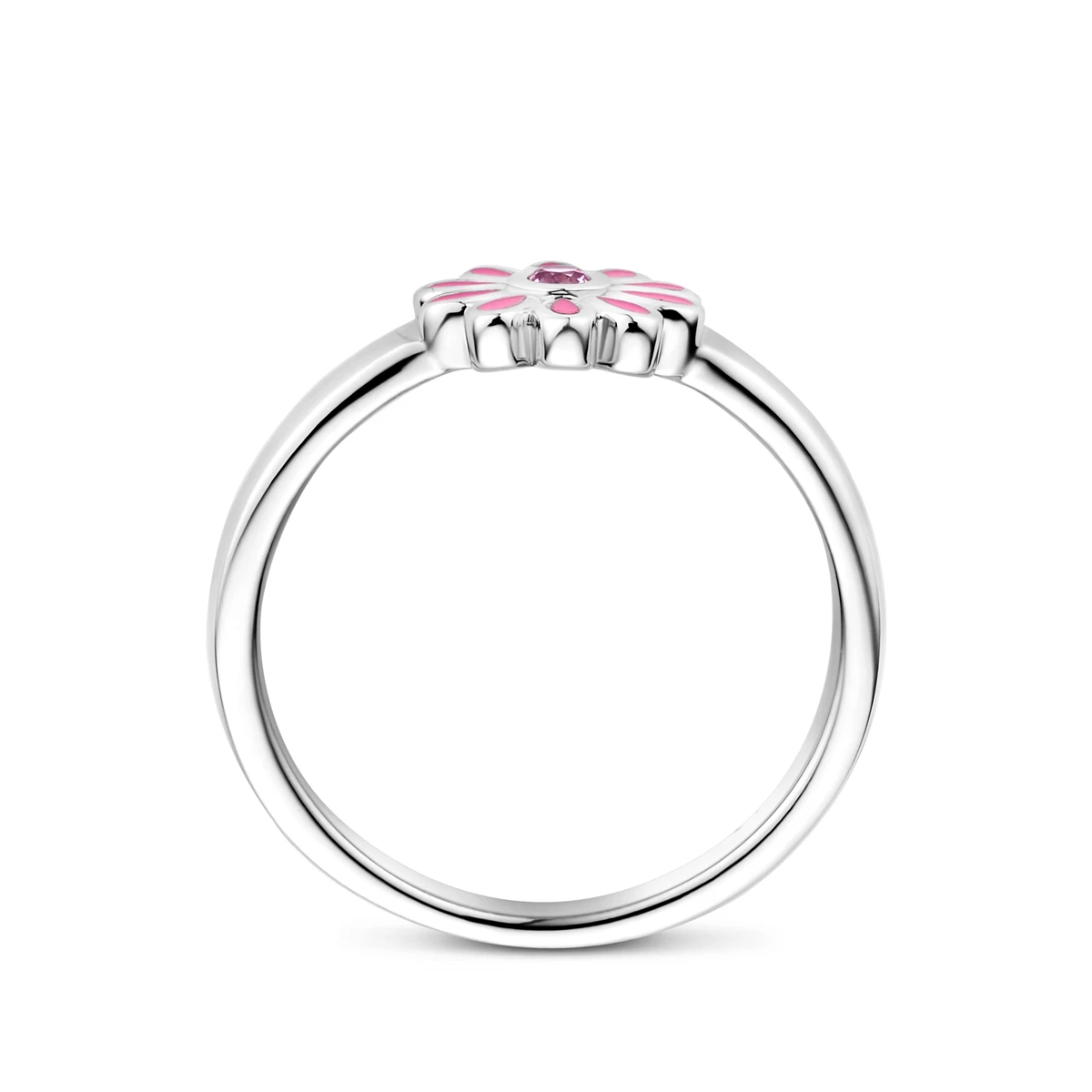 ring emaille bloem roze zirkonia zilver gerhodineerd