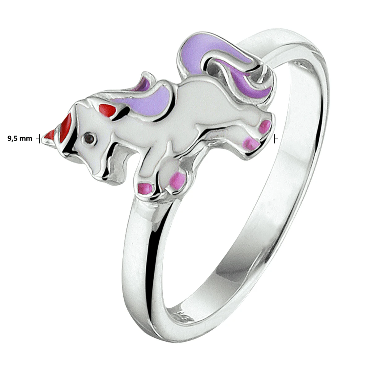 ring emaille eenhoorn zilver gerhodineerd