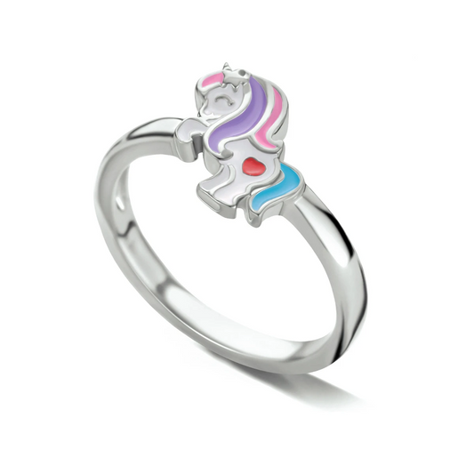 ring emaille eenhoorn zilver gerhodineerd