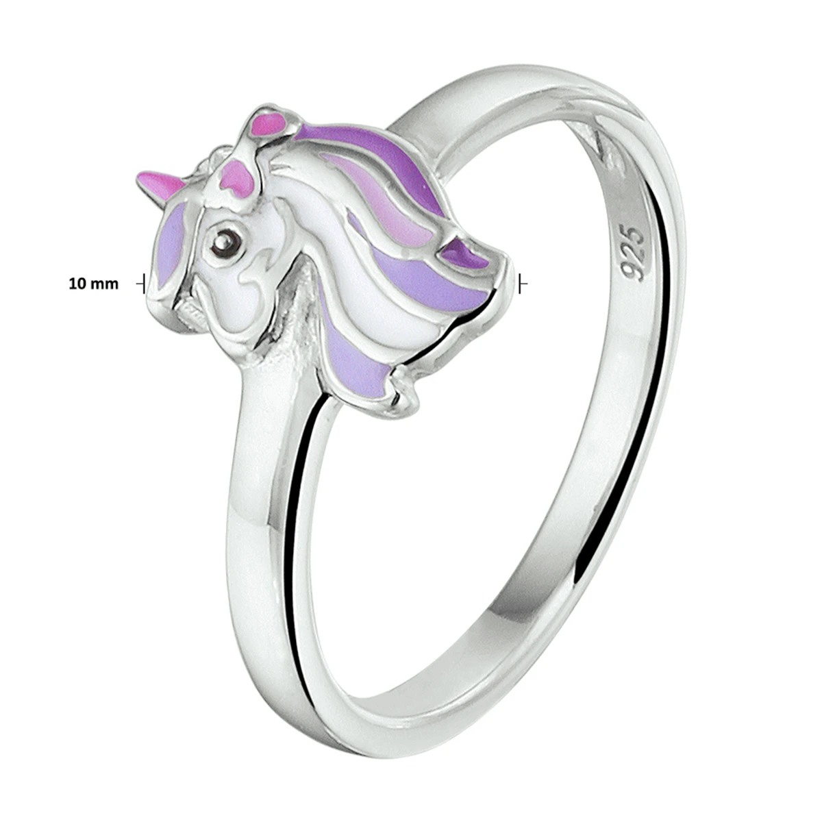 ring emaille eenhoorn zilver gerhodineerd