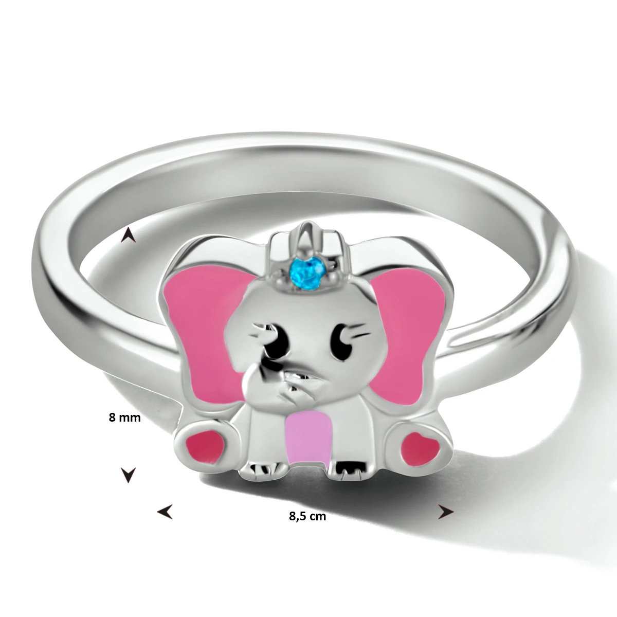 ring emaille olifant blauw zirkonia zilver gerhodineerd