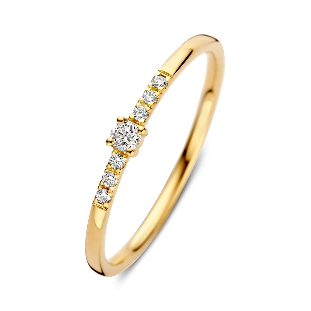 Ring geelgoud briljant 0.09 crt. Maat 56