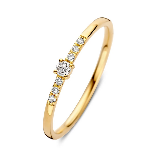 Ring geelgoud briljant 0.09 crt. Maat 56
