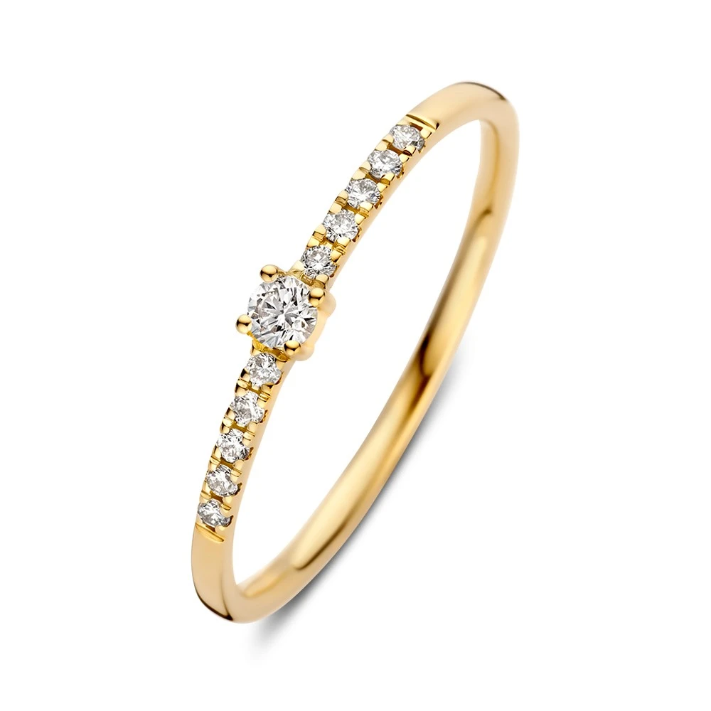Ring geelgoud briljant 0.12 crt. Maat 56