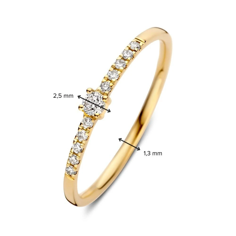 Ring geelgoud briljant 0.12 crt. Maat 56