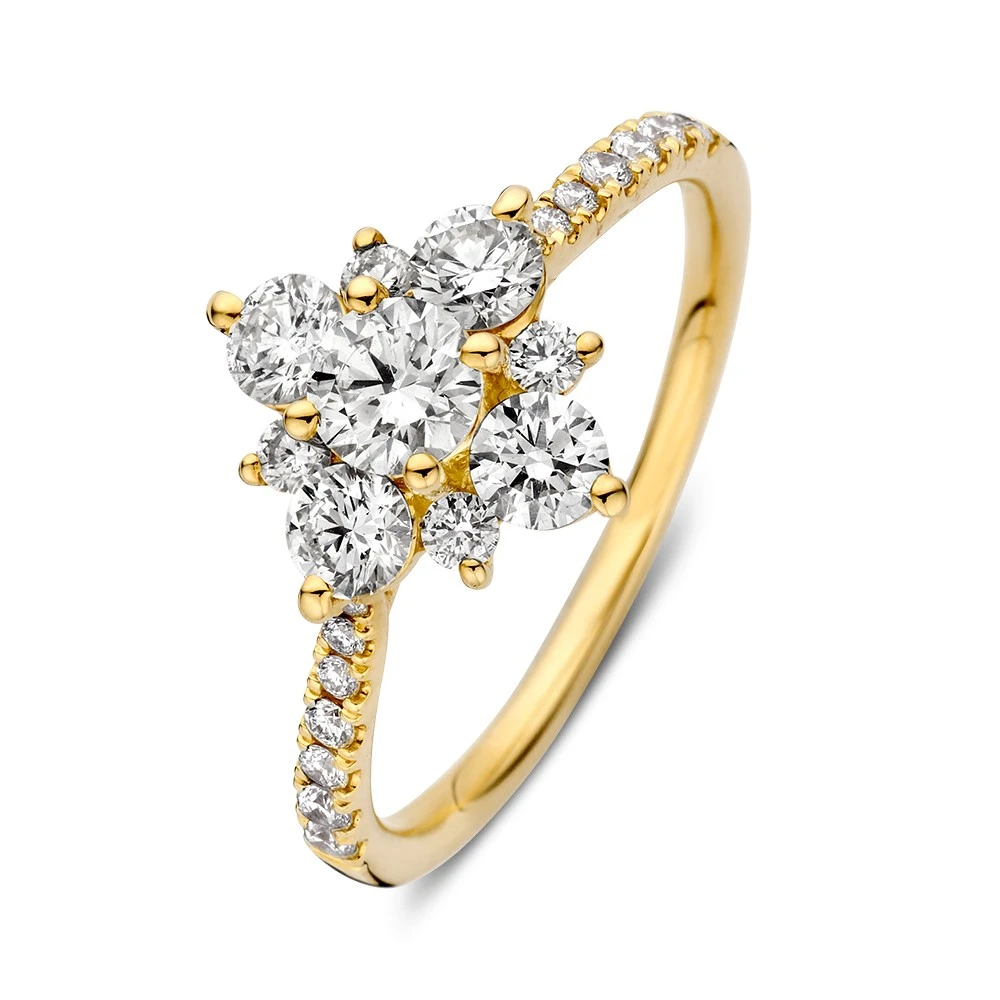 Ring geelgoud briljant 1.14 crt. Maat 56