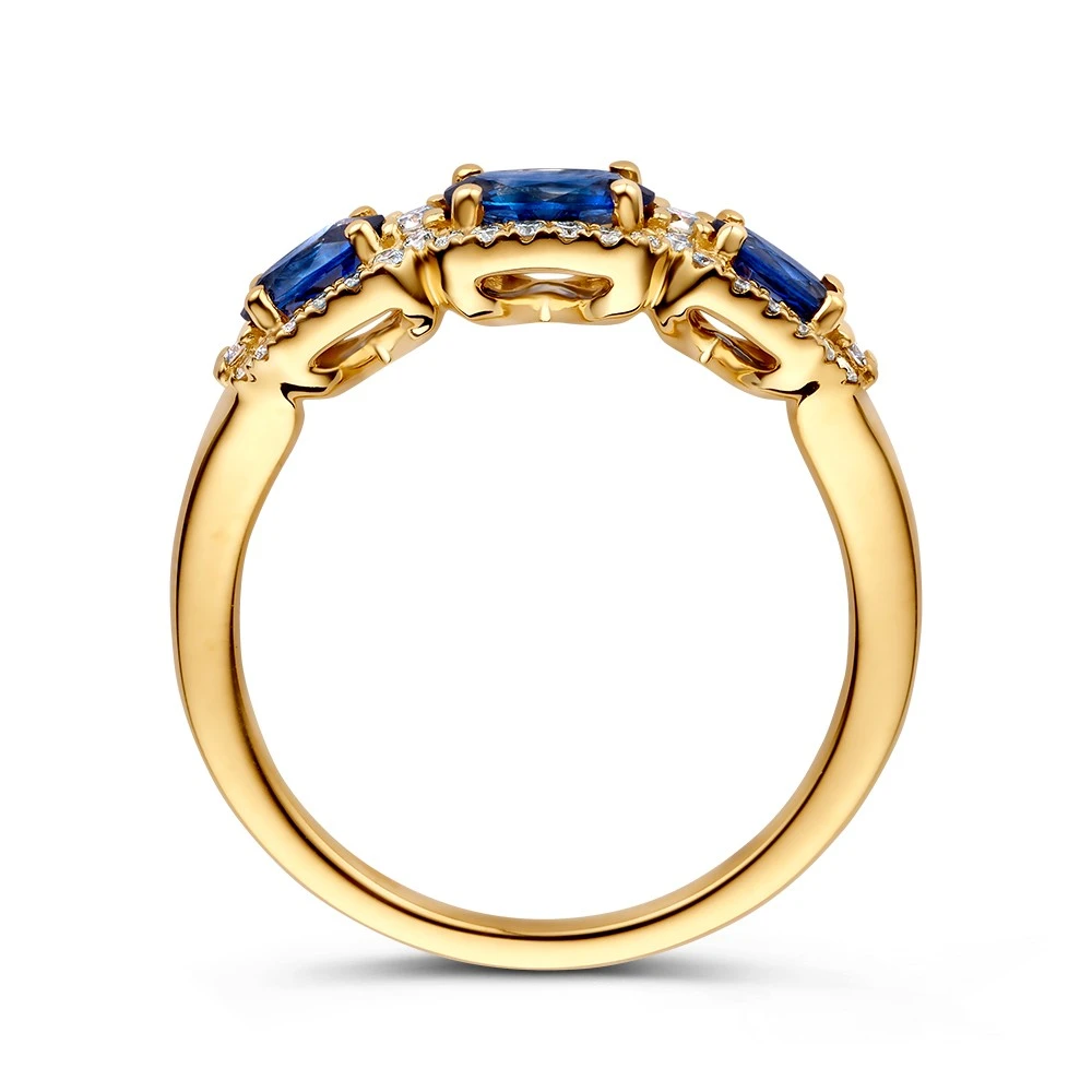 Ring geelgoud briljant + saffier Maat 56