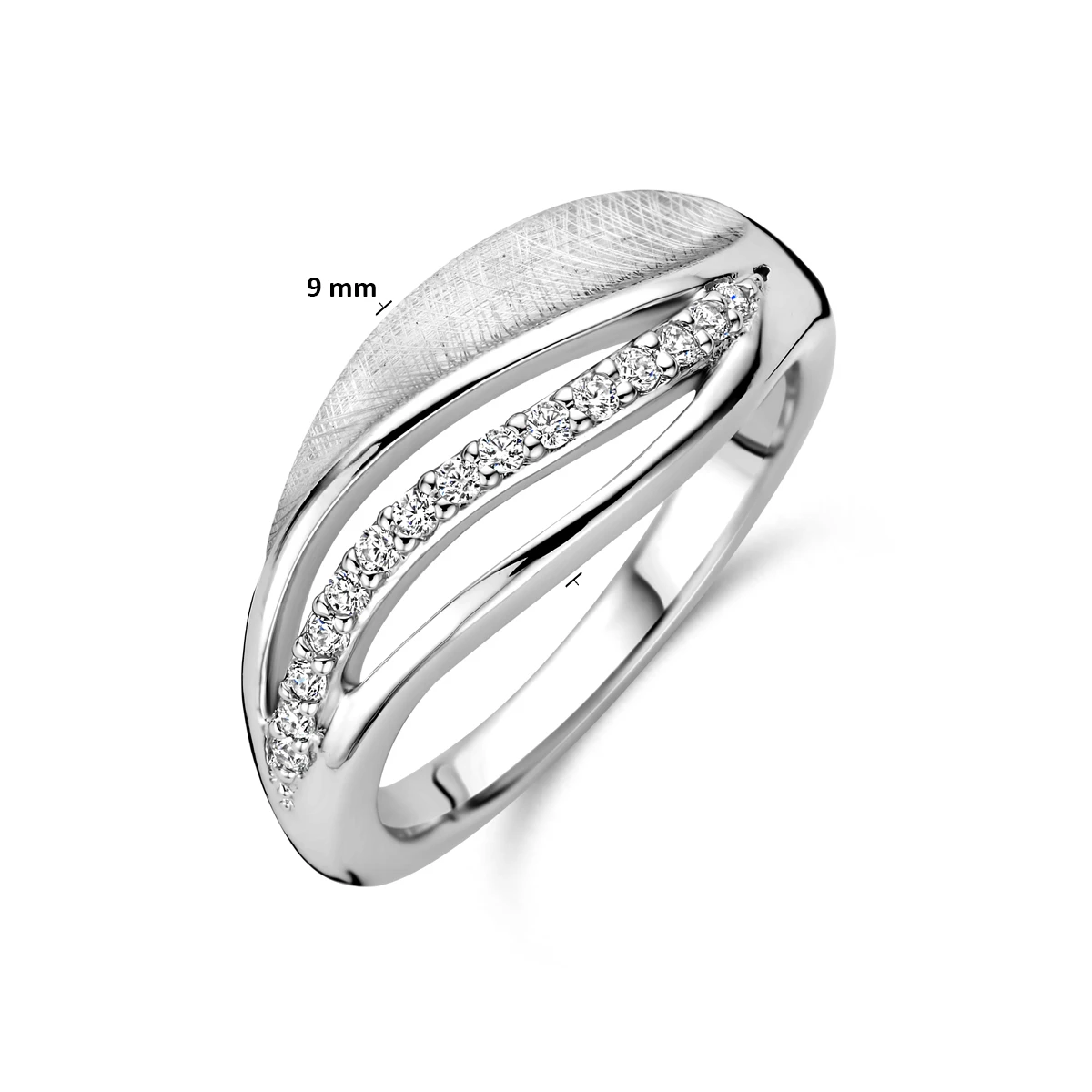 ring gescratcht poli/mat zirkonia zilver gerhodineerd