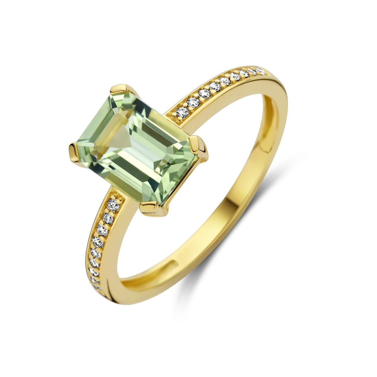 ring groen amethist en diamant 0.07ct h si 14K geelgoud
