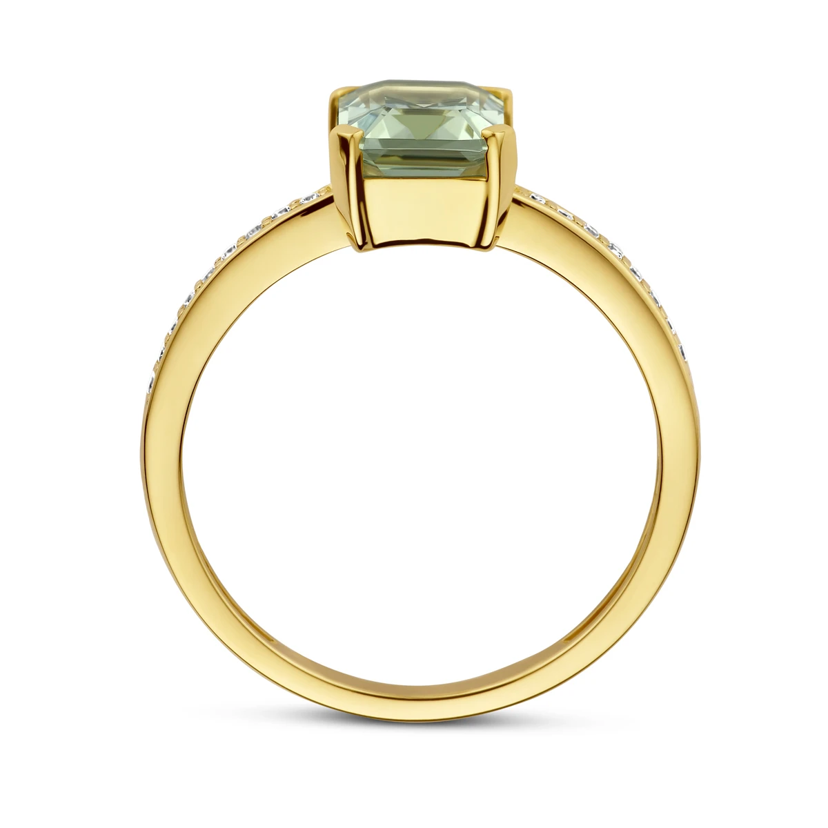 ring groen amethist en diamant 0.07ct h si 14K geelgoud